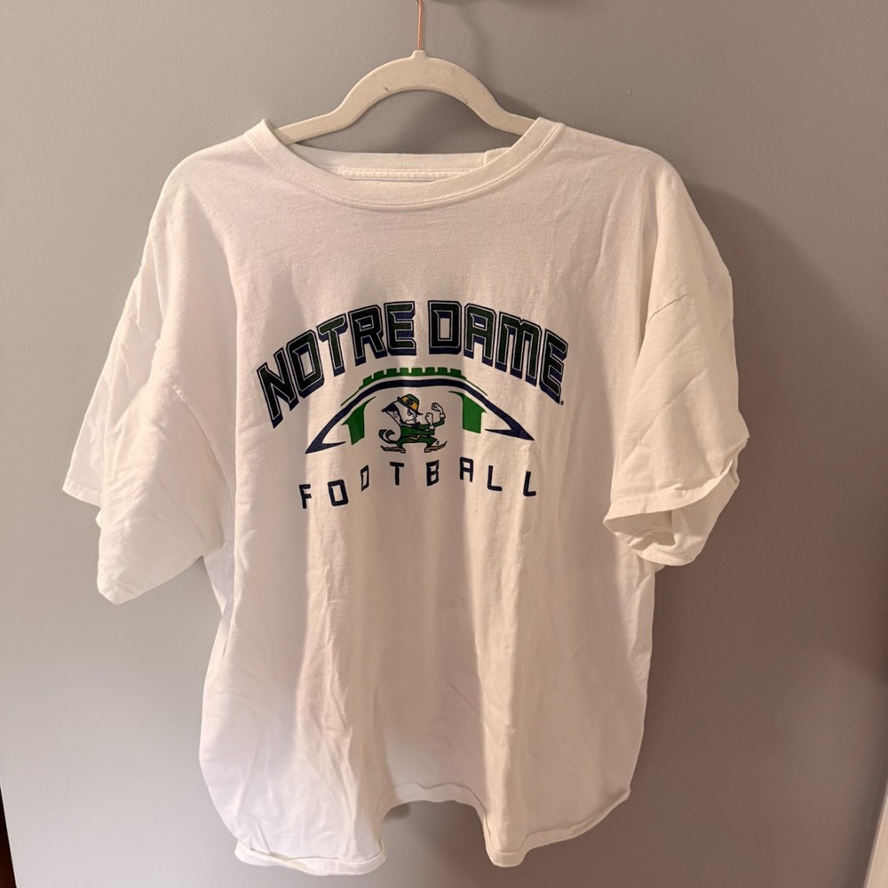 Notre Dame Football Graphic Tee - White with Navy & Green